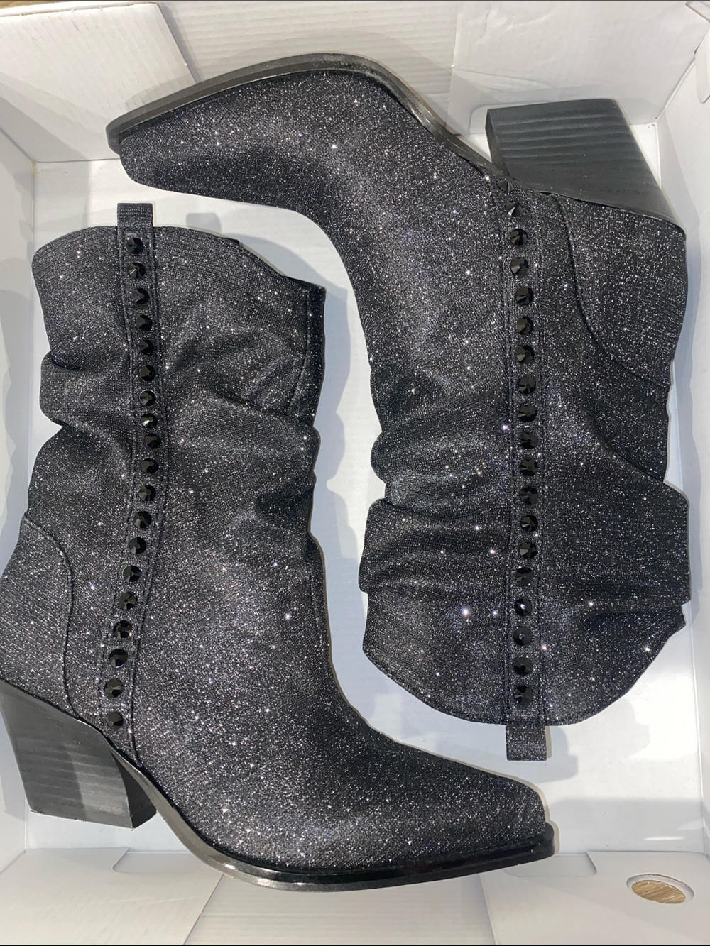 Jessica Simpson Black Sparkle Mid-Calf Western Boots